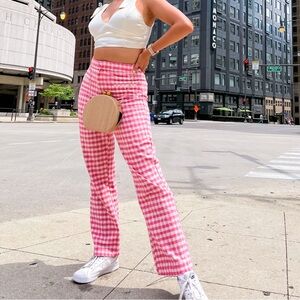 Zara Pink Checkered Straight Leg Pants - Size Medium